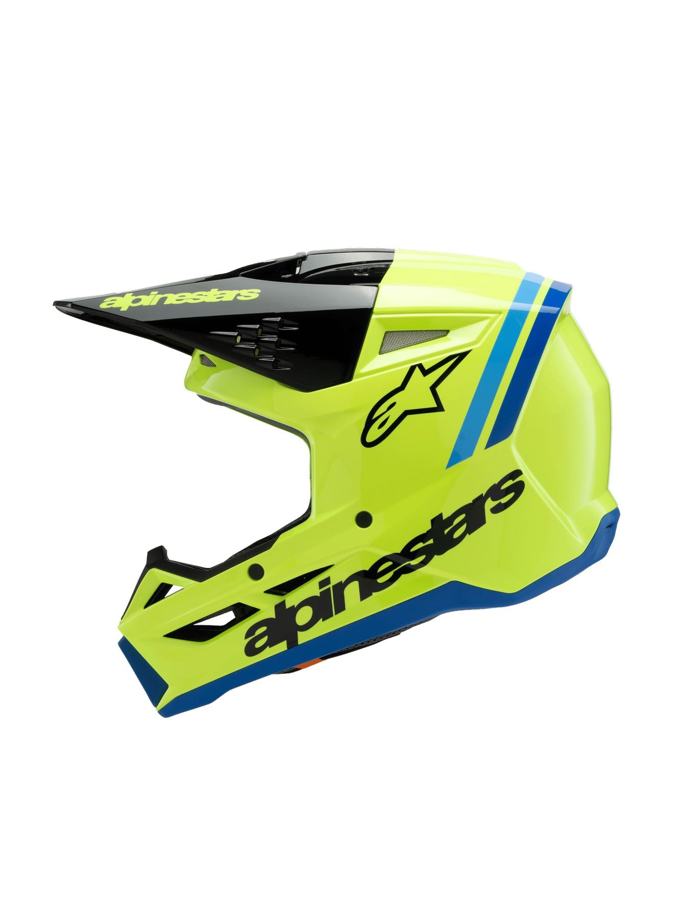 Alpinestars 2025 SM3 Radium Youth Motocross Helmet Yellow Fluo Black Blue Gloss