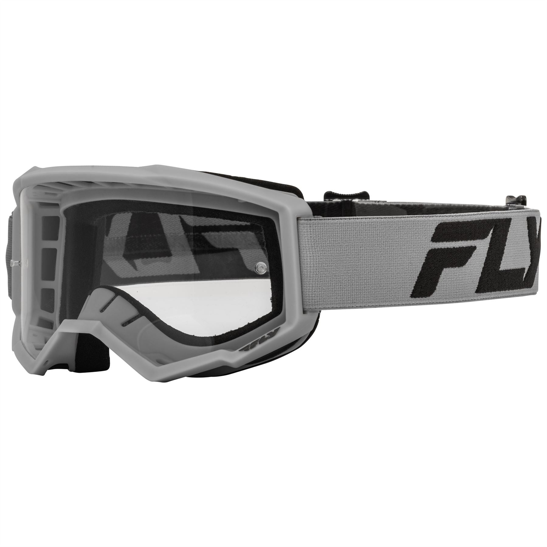 Fly Racing 2025 Focus Motocross Goggles Silver Charcoal with Clear Lens