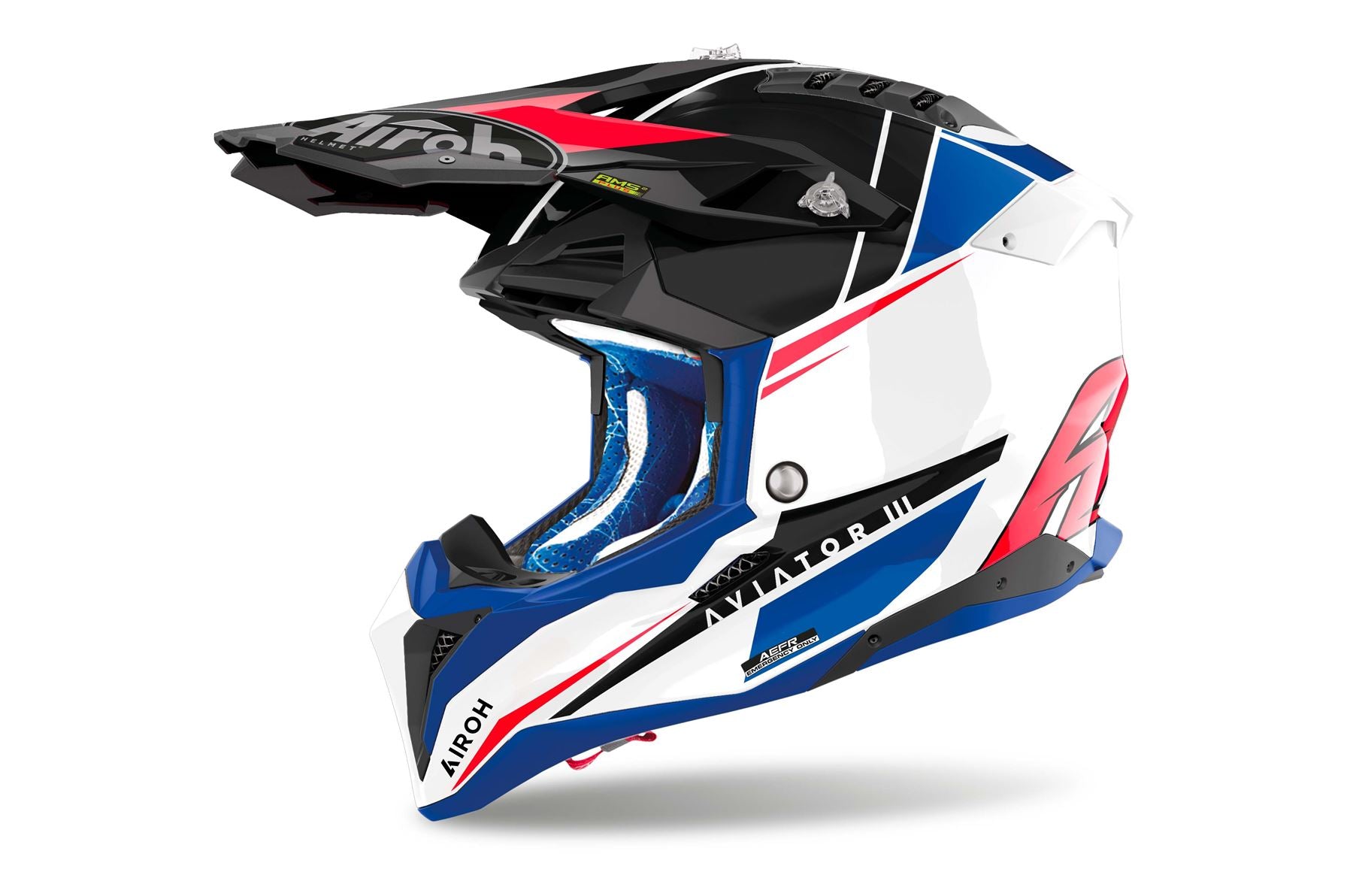 Airoh Helmet 2024 Aviator 3 Push Blue Red Gloss HPC Carbon