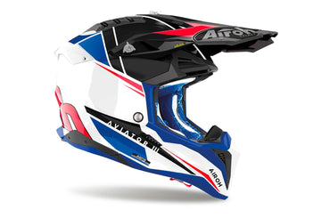 Airoh Helmet 2024 Aviator 3 Push Blue Red Gloss HPC Carbon