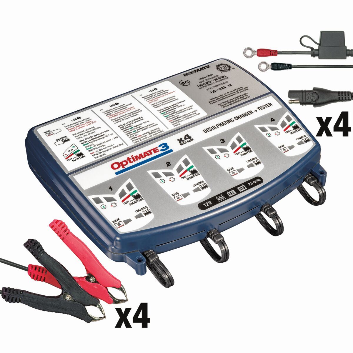 Optimate 3 Quad Bank 3 x 4 Bank 12V 0.8A Battery Saving Charger & Maintainer