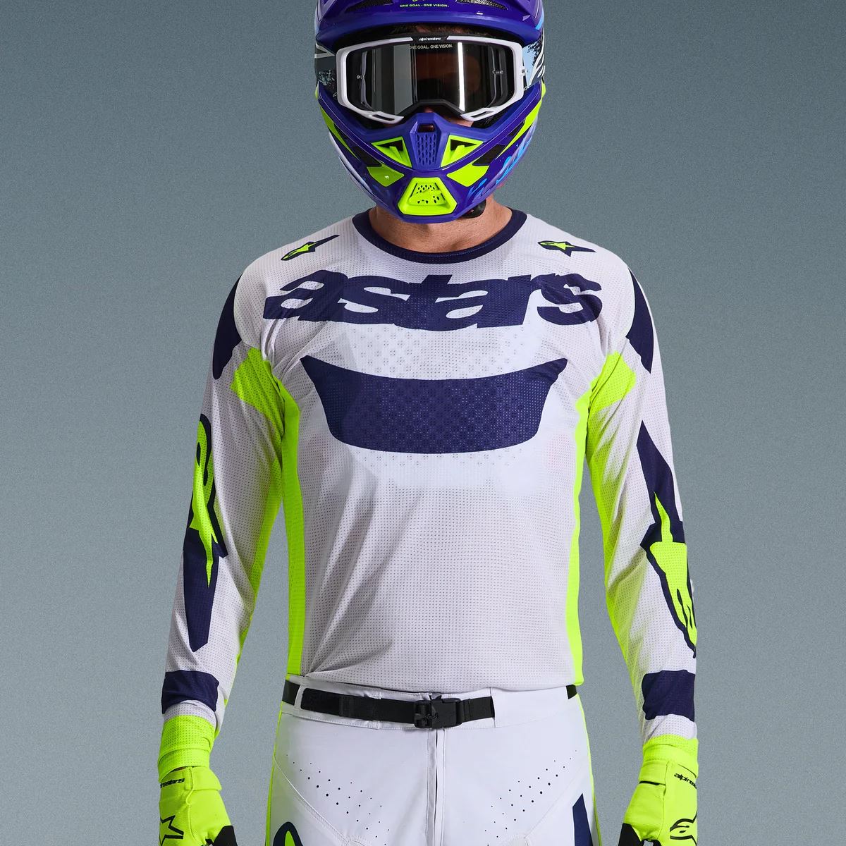 Alpinestars 2026 Racer Air Riway Motocross Jersey Light Grey Yellow Flo Blue