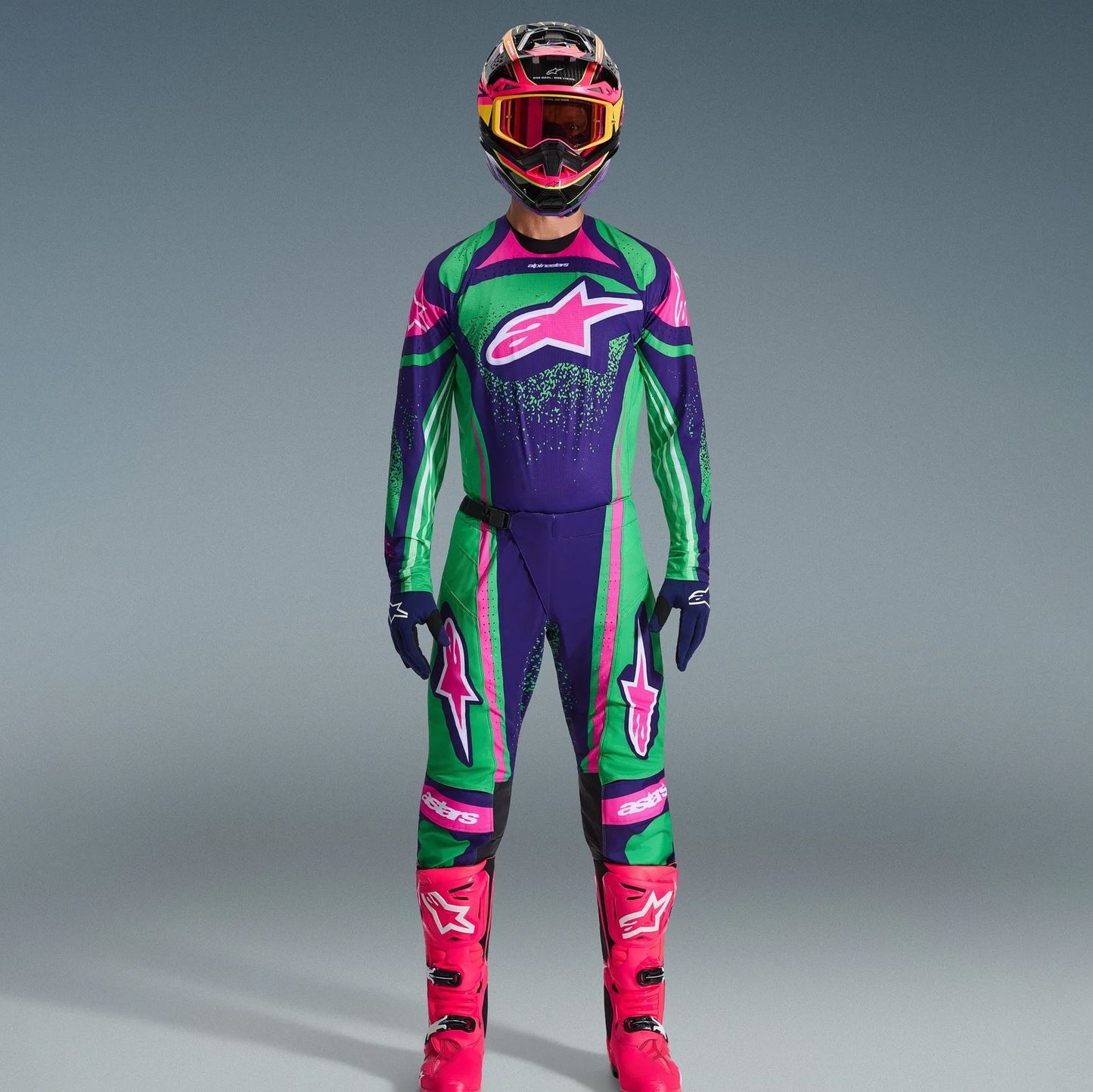 Alpinestars 2026 Techstar Nomur Motocross Combo Kit Deep Purple Green Pink Fluo