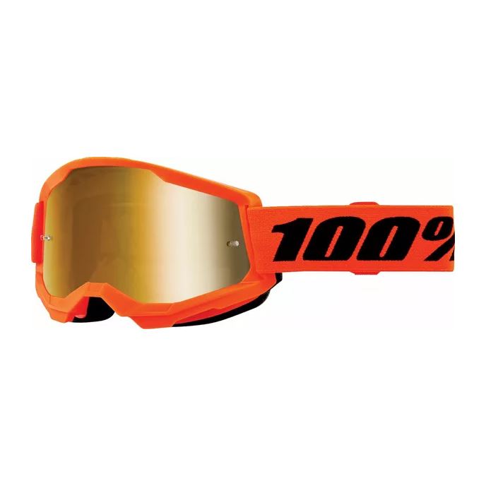 100% MX Goggles Strata 2 Youth Neon Orange Gold Mirror
