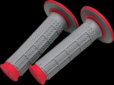 Renthal Dual Compound Tapered Half Waffle Grips Grey Red MX Enduro