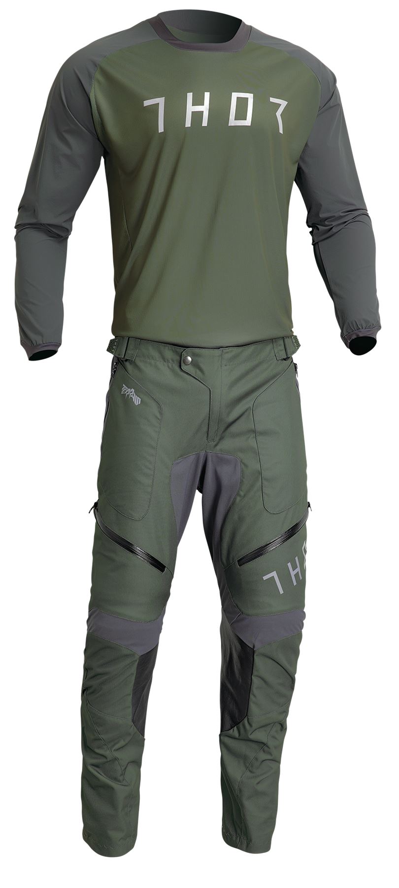 Thor 2024 Terrain Green Charcoal Enduro Jersey & In The Boot Pants Combo Kit