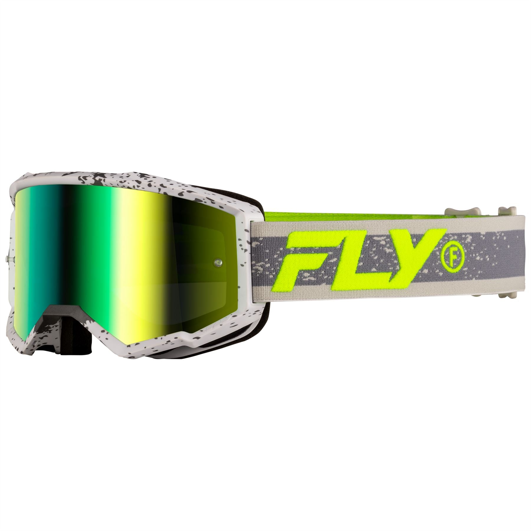 Fly Racing 2025 Zone Youth Motocross Goggles Dark Grey Hi-Viz Green Mirror Lens