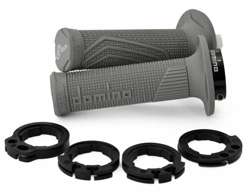 Domino D100 Grey D-Lock MX Grips W/Push Pull Pulley Motocross Off-Road Enduro