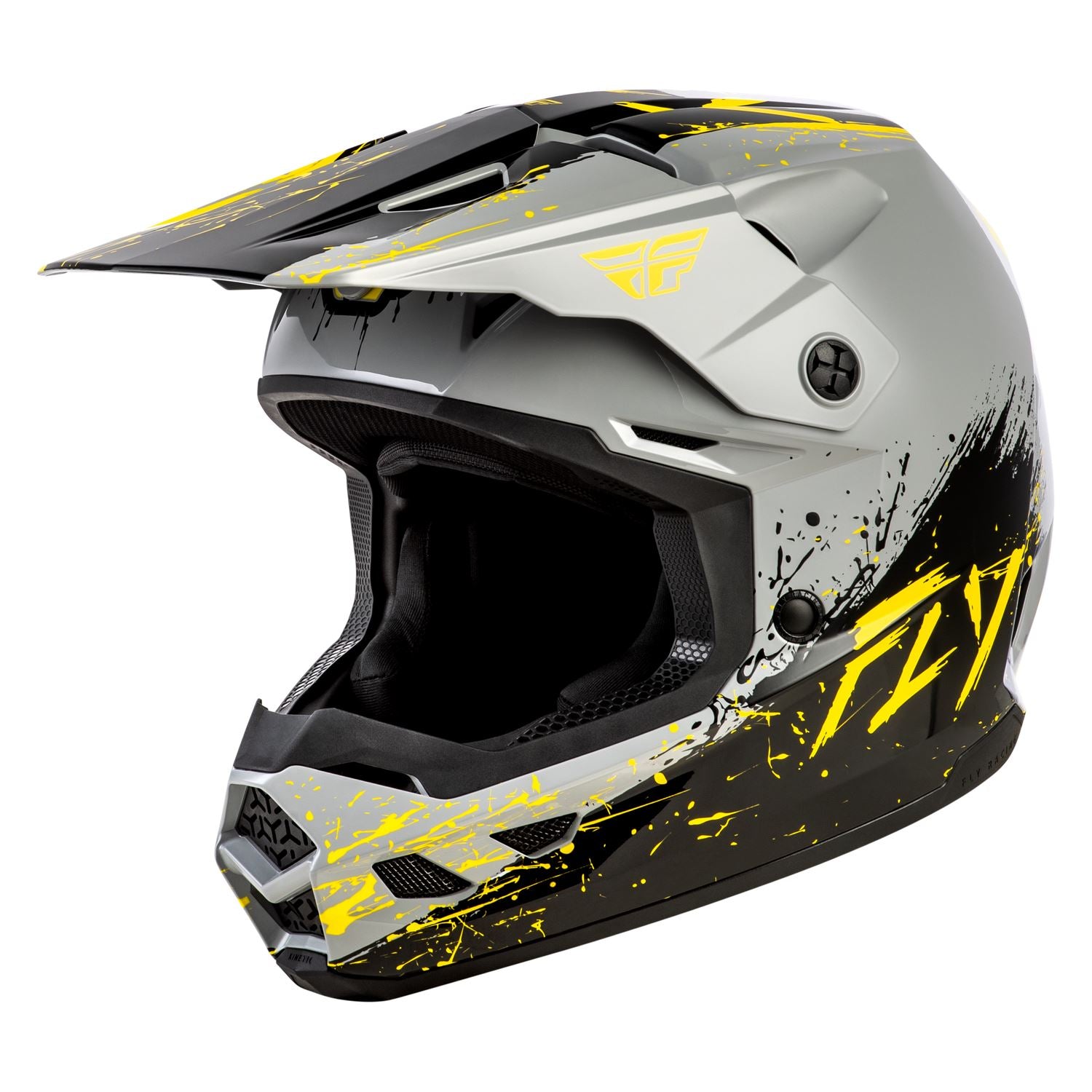 Fly Racing 2026 Motocross Helmet Kinetic Drip youth Grey Black Yellow