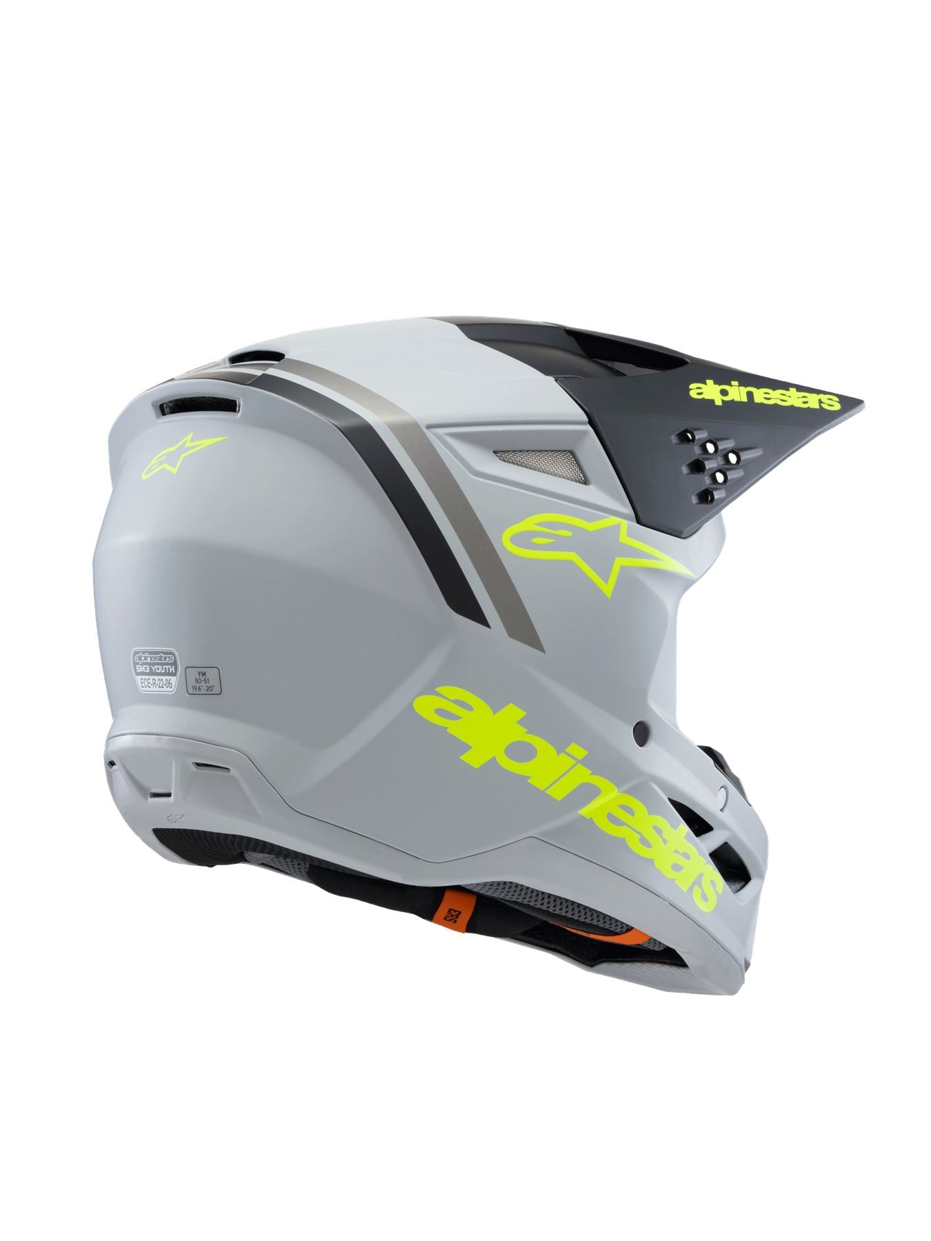 Alpinestars 2025 SM3 Radium Youth Motocross Helmet Grey Black Yellow Fluo Matt