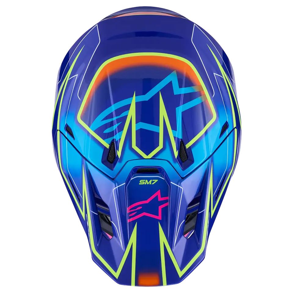Alpinestars 2026 SM7 Cast Motocross Helmet Blue Pink Yellow Flo Glossy