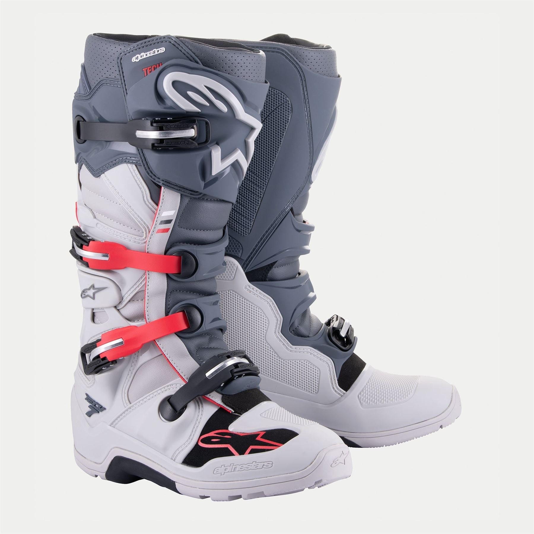 Alpinestars 2025 Tech 7 Enduro Boots Light Grey Dark Grey Bright Red