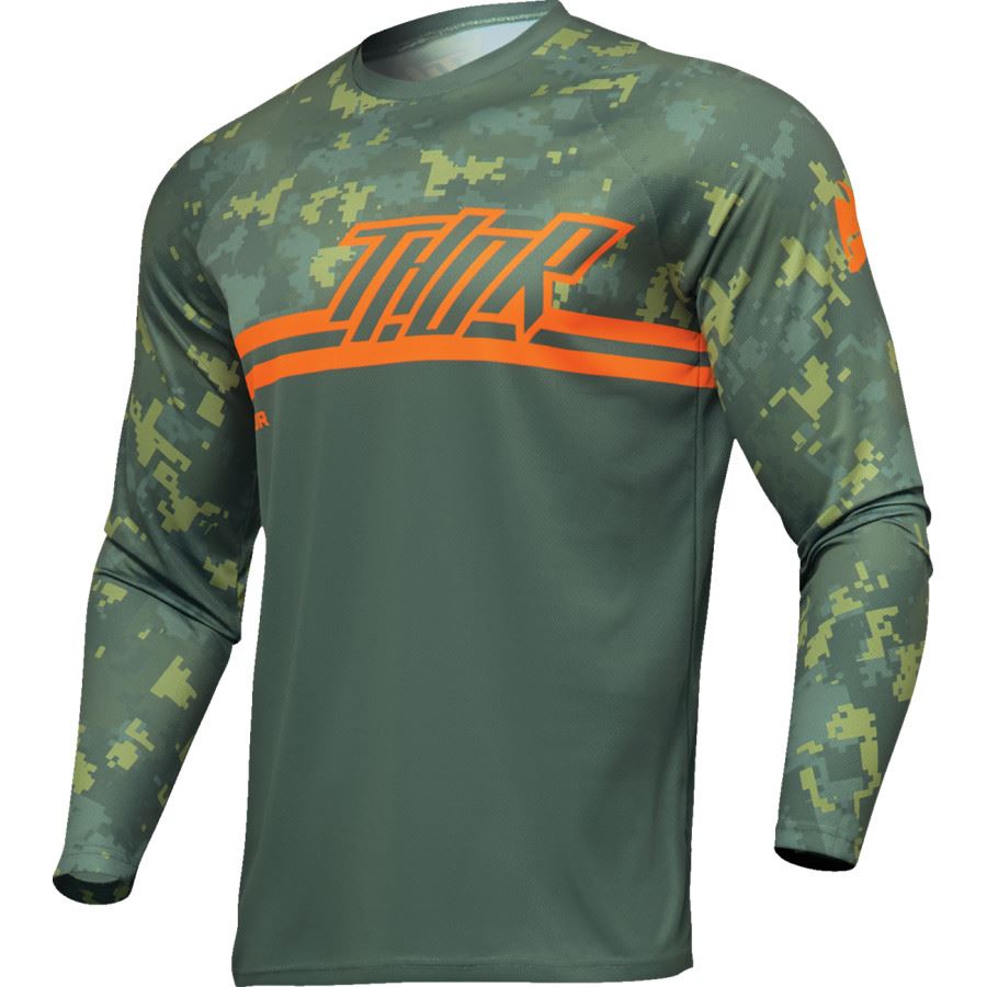 Thor 2025 Youth Sector Digi Camo Green Motocross Jersey