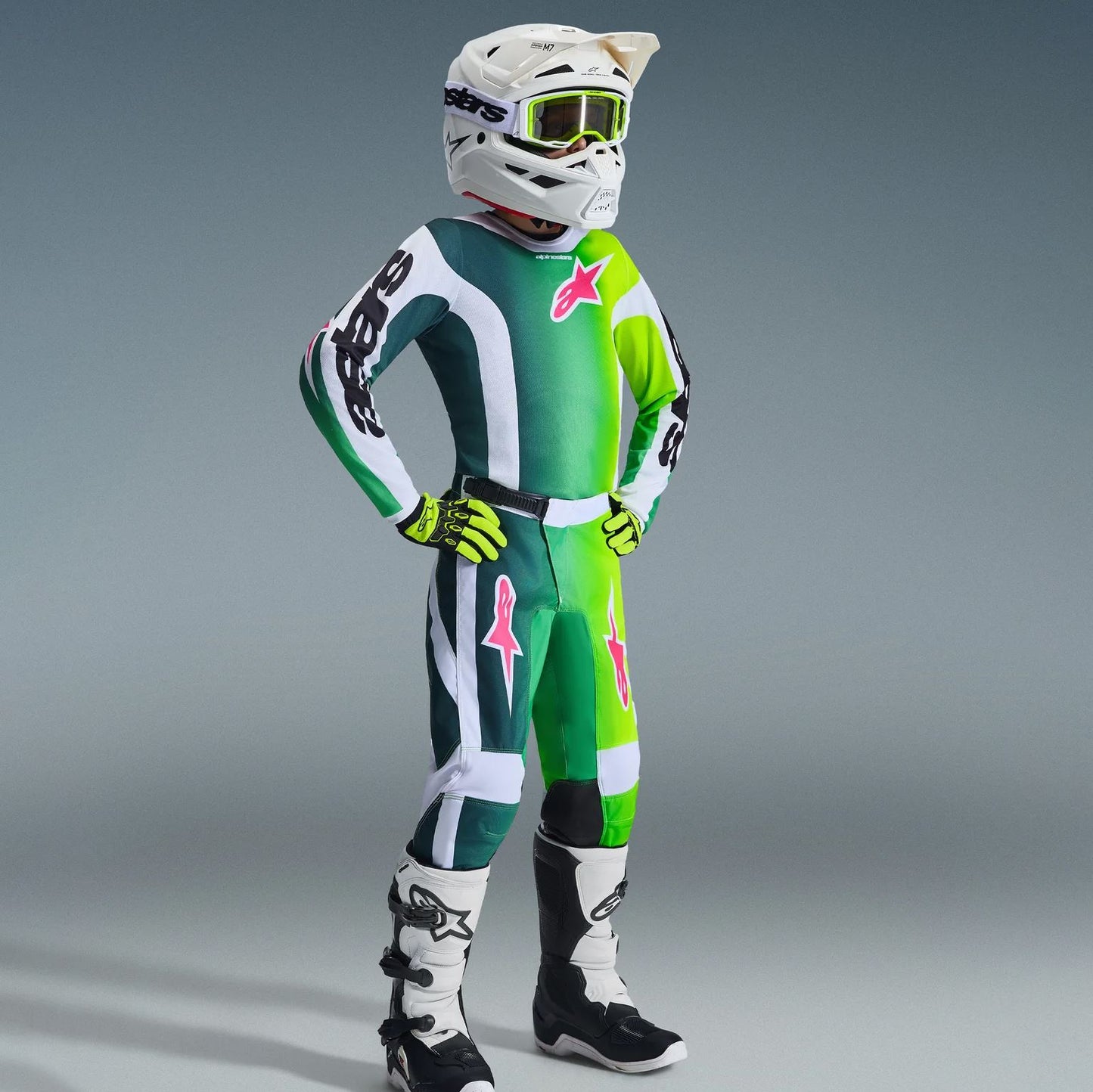 Alpinestars 2026 Youth Fluid Portl Motocross Combo Kit Green White Black
