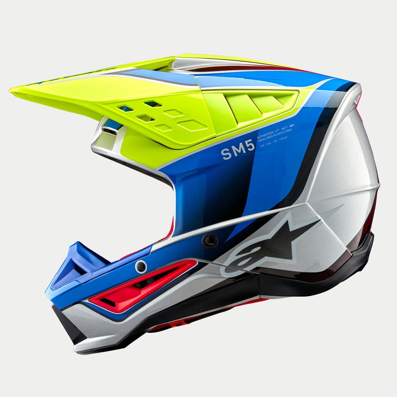 Alpinestars 2026 Supertech SM5 Sail Yellow Fluo Enamel Blue Silver Motocross Helmet