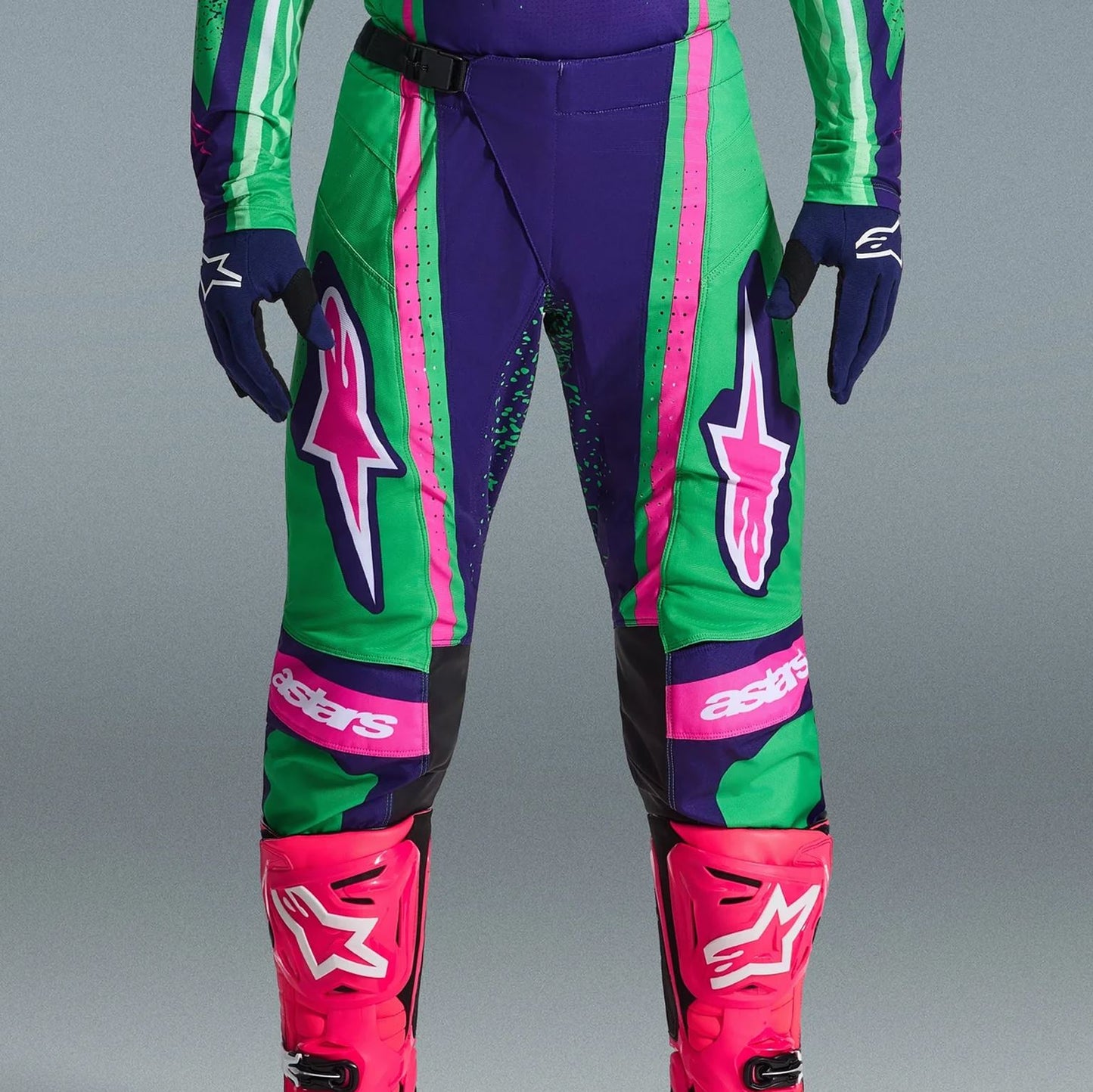 Alpinestars 2026 Techstar Nomur Motocross Pants Deep Purple Green Pink Fluo