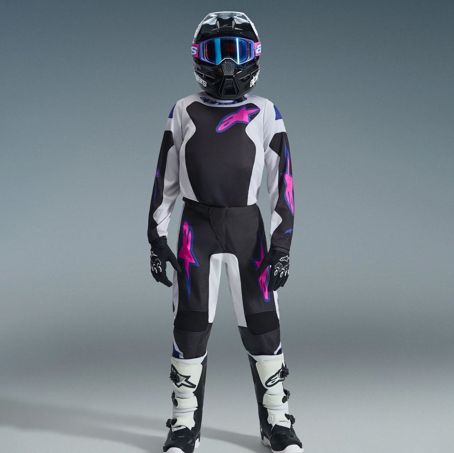 Alpinestars 2026 Youth Fluid Grid Motocross Combo Kit Black Light Grey Purple