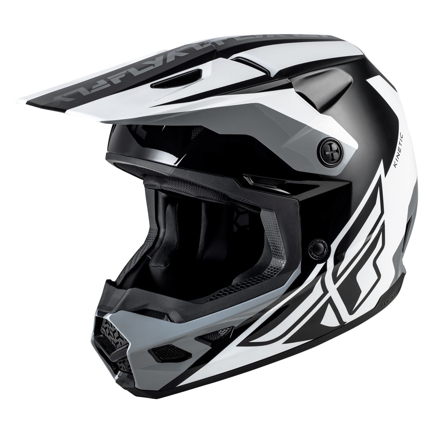 Fly Racing 2026 Motocross Helmet Kinetic Crest Black White Grey