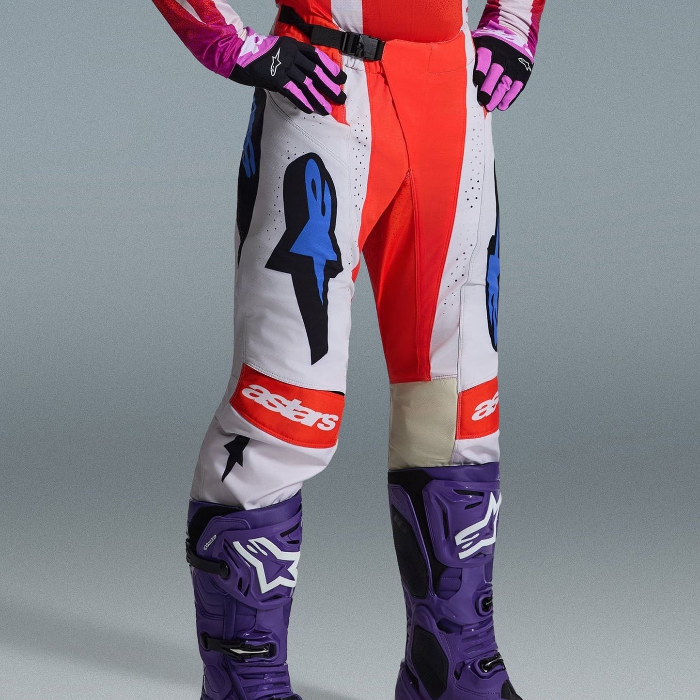 Alpinestars 2026 Techstar Knif Motocross Pants Light Grey Orange Flo Black