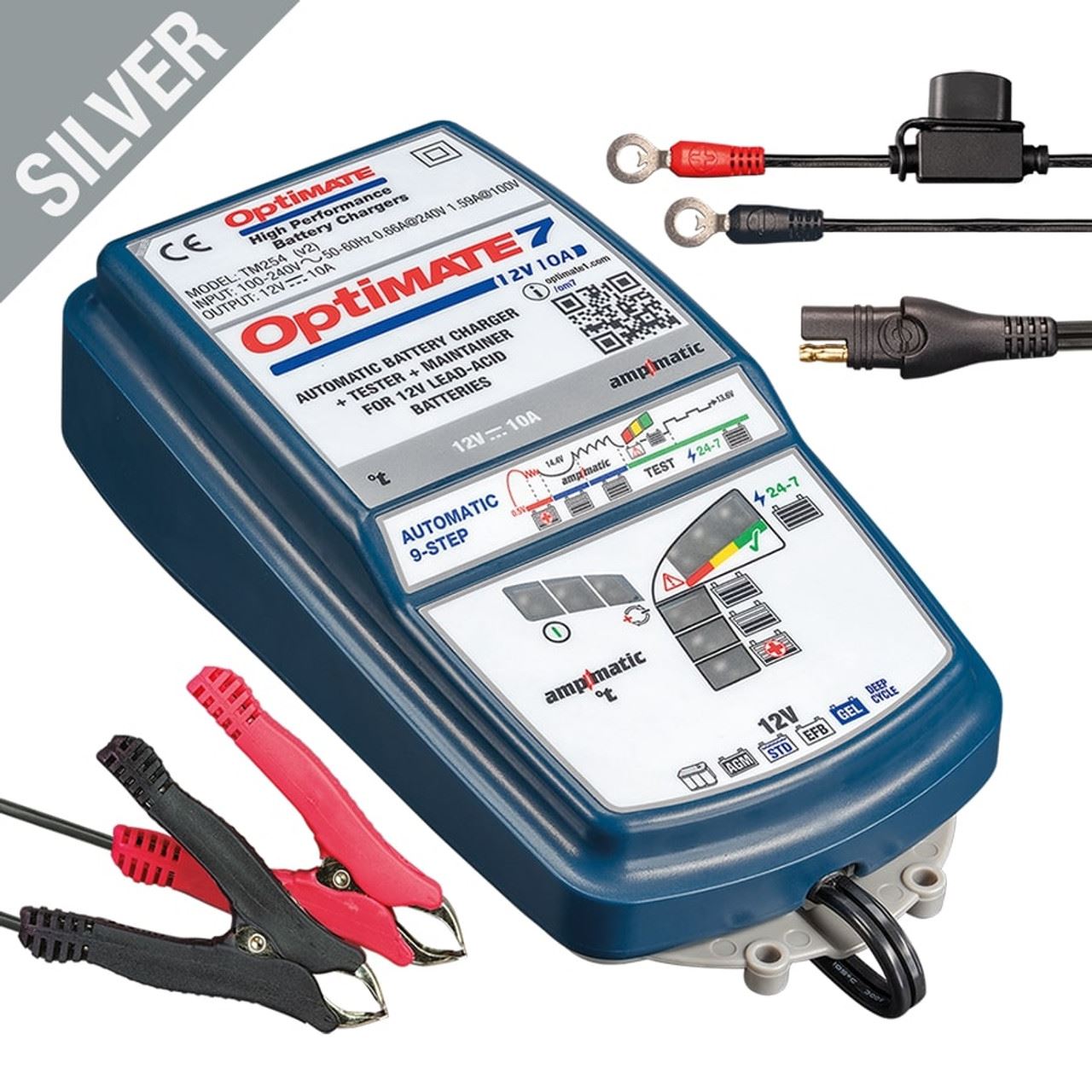 OptiMate 7 Ampmatic Silver 10A 12V Battery Charger Optimiser