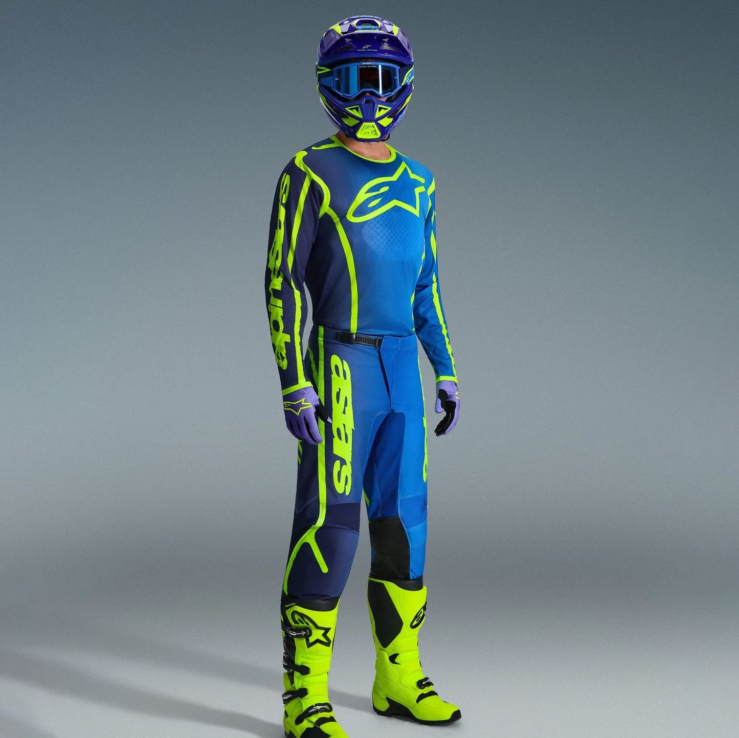 Alpinestars 2026 Fluid Apex Motocross Combo Kit Blue Yellow Flo