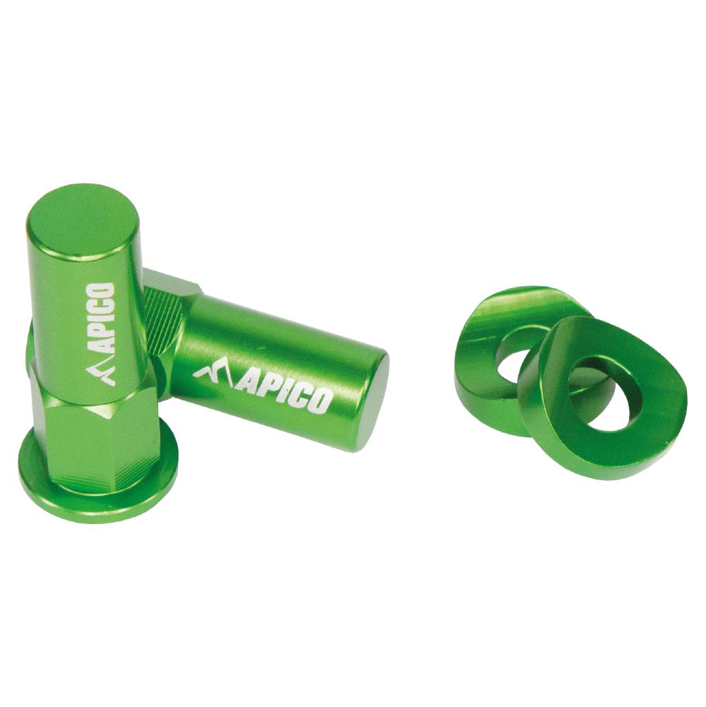 Apico Aluminium Rim Lock Nut & Washer Set Green For Kawasaki KX KXF