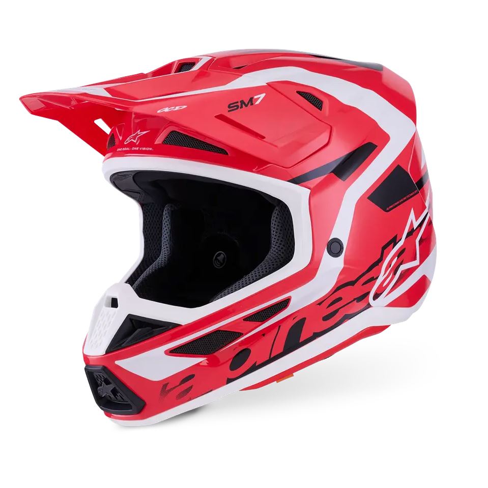 Alpinestars 2026 SM7 Deed Motocross Helmet Red Black White Glossy