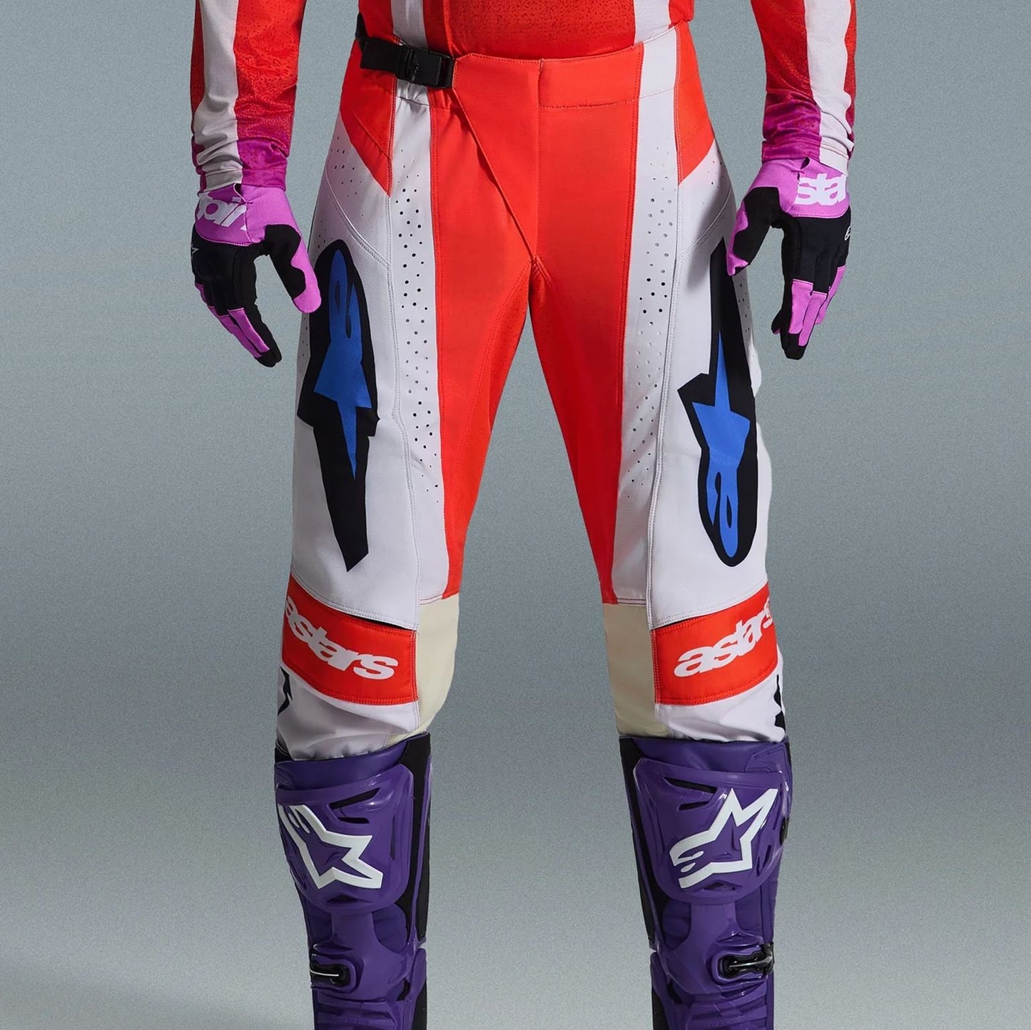 Alpinestars 2026 Techstar Knif Motocross Pants Light Grey Orange Flo Black