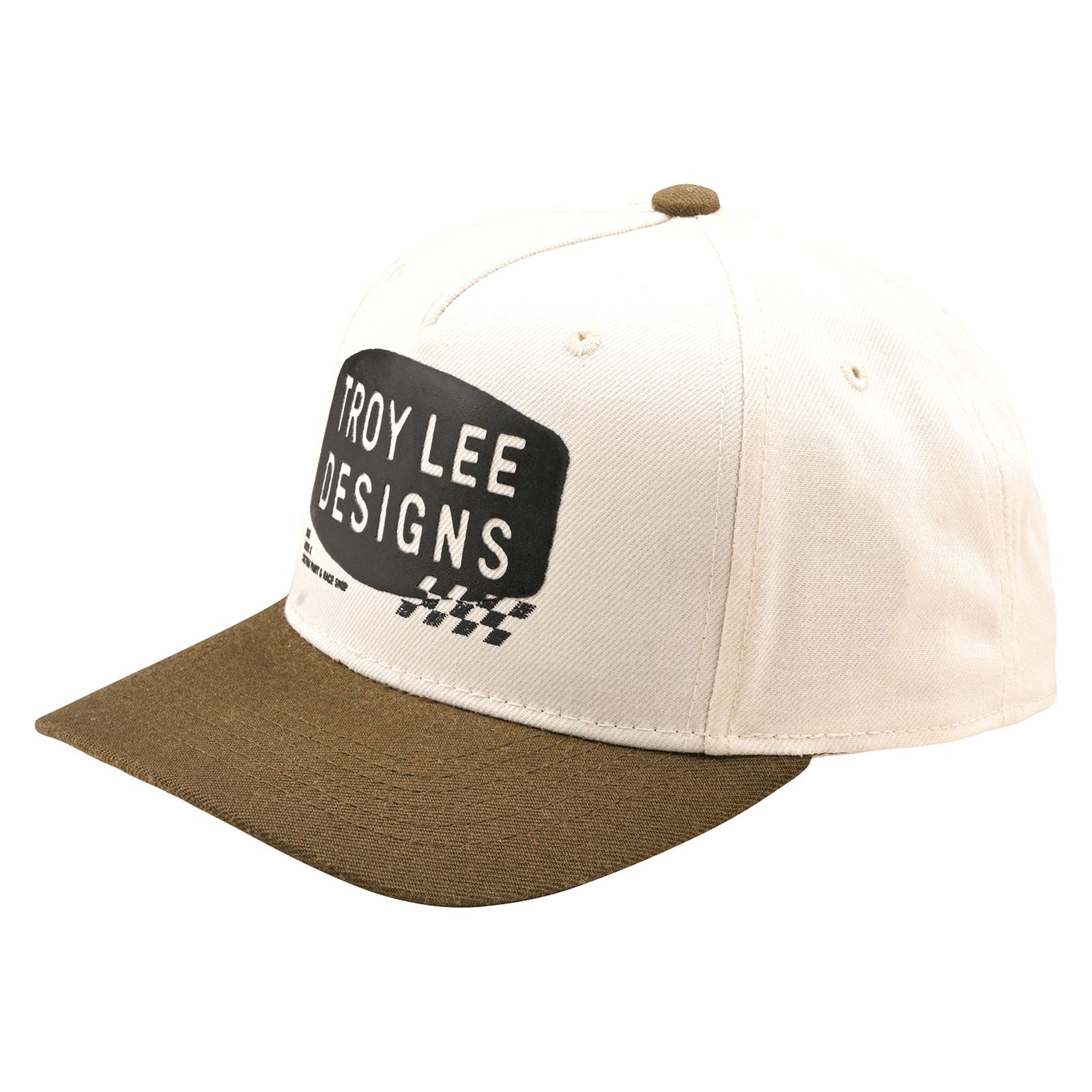 Troy Lee Designs Spring 2025 MX Stamp Curved Snapback Cap Vintage White Olive