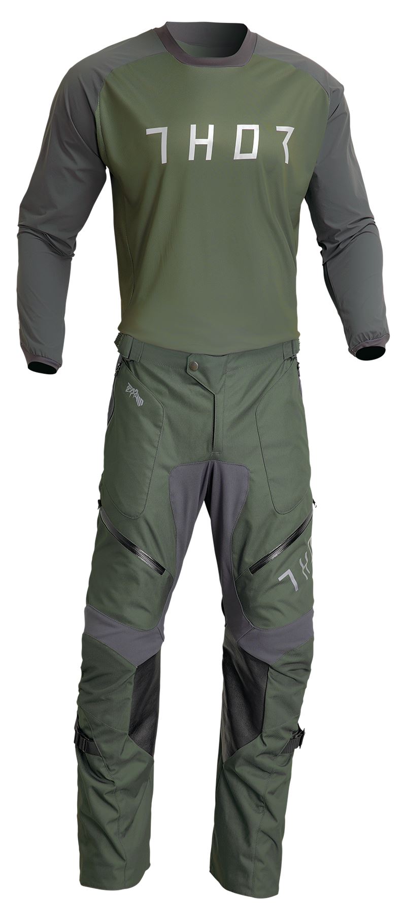 Thor 2025 Terrain Green Charcoal Enduro Jersey & Over The Boot Pants Combo Kit