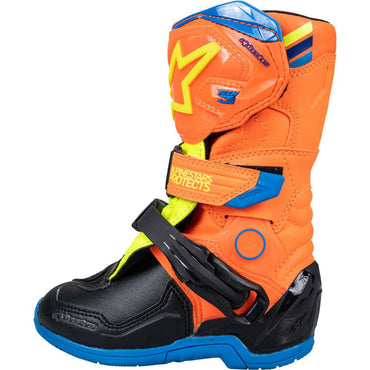 Alpinestars 2026 Tech 3S Kids Motocross Boots Orange Fluo Enamel Blue Yellow Fluo