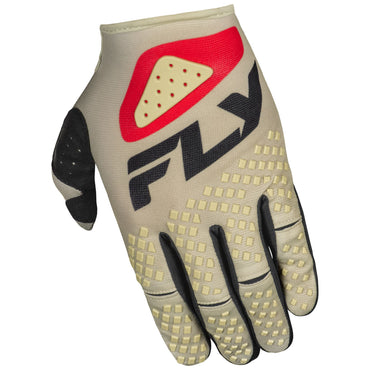 Fly Racing 2025 Kinetic Sym Motocross Gloves Light Grey Red Black