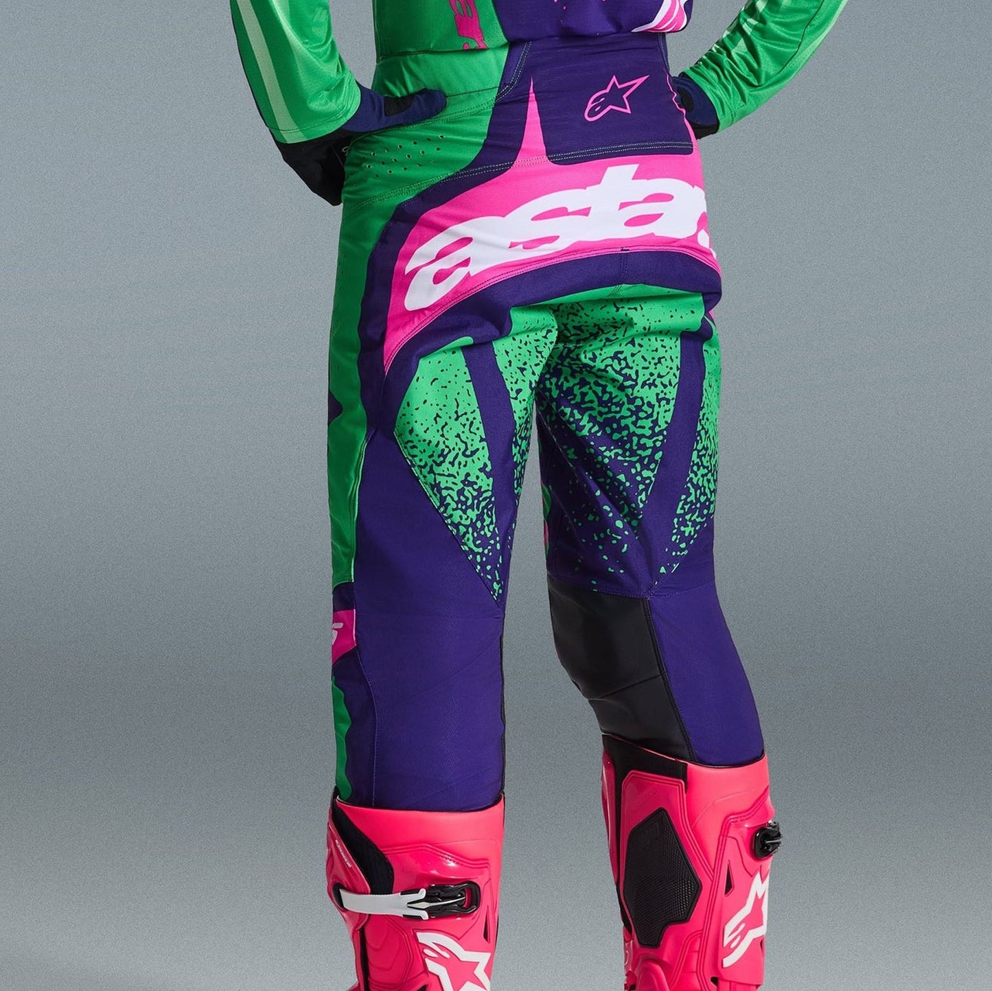 Alpinestars 2026 Techstar Nomur Motocross Pants Deep Purple Green Pink Fluo