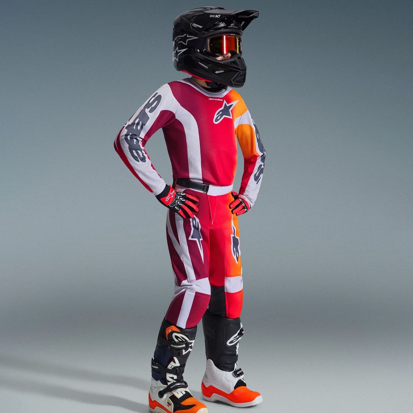 Alpinestars 2026 Youth Fluid Portl Motocross Combo Kit Red Grey