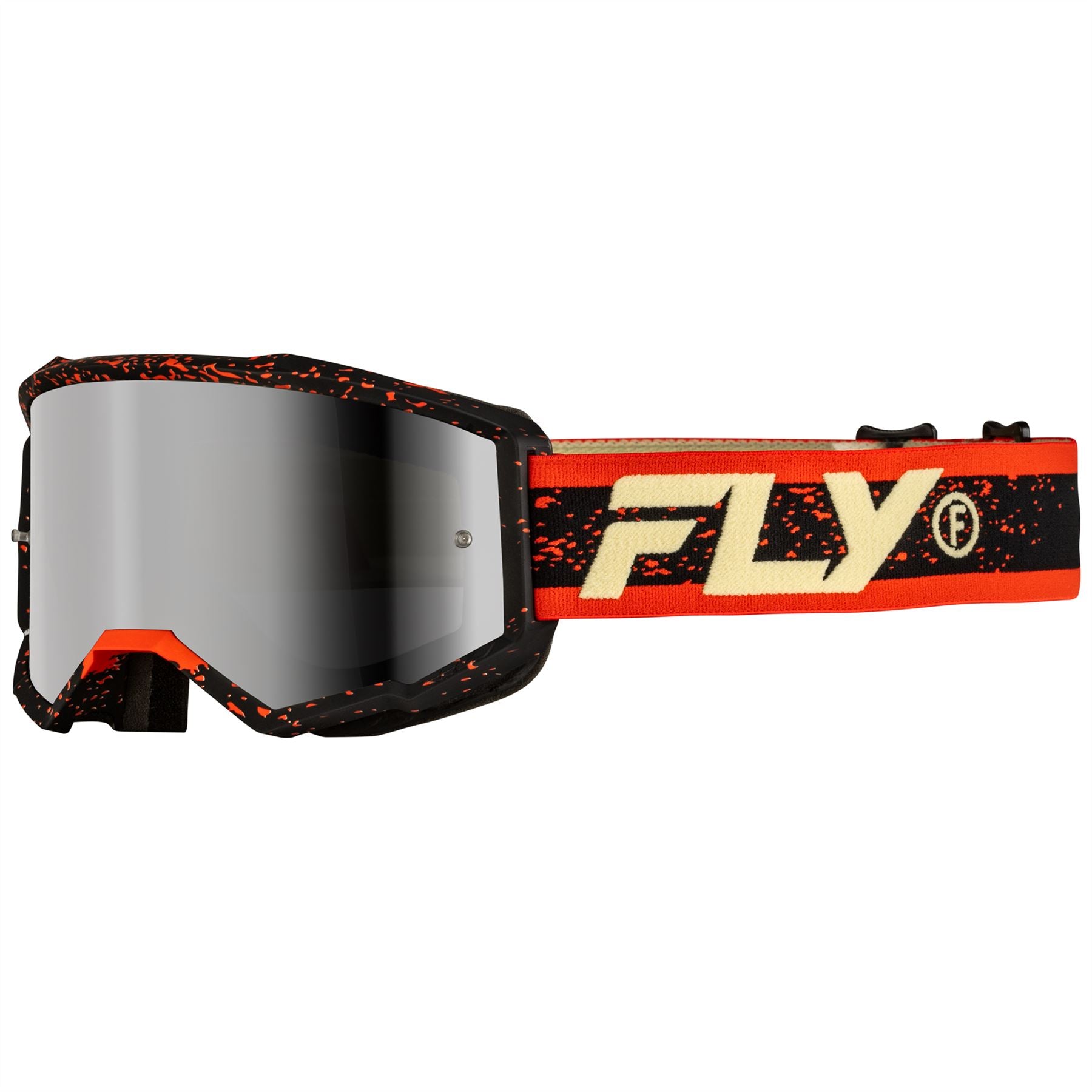 Fly Racing 2025 Zone Youth Motocross Goggles Black Red Cream Mirror Smoke Lens