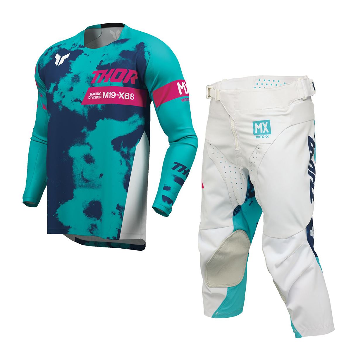 Thor 2026 Youth Launchmode Bleach White Aqua MX Combo Kit