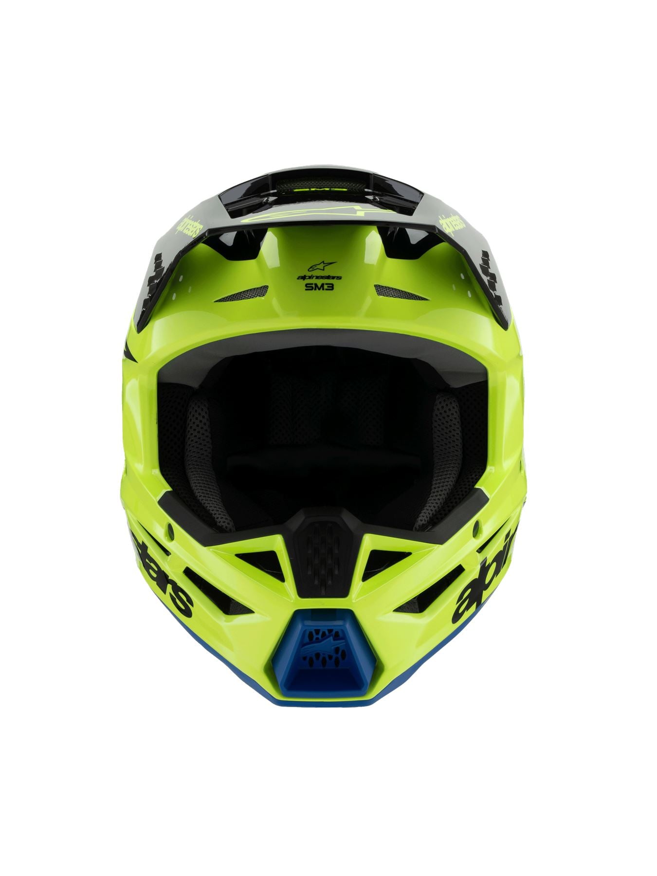 Alpinestars 2025 SM3 Radium Youth Motocross Helmet Yellow Fluo Black Blue Gloss