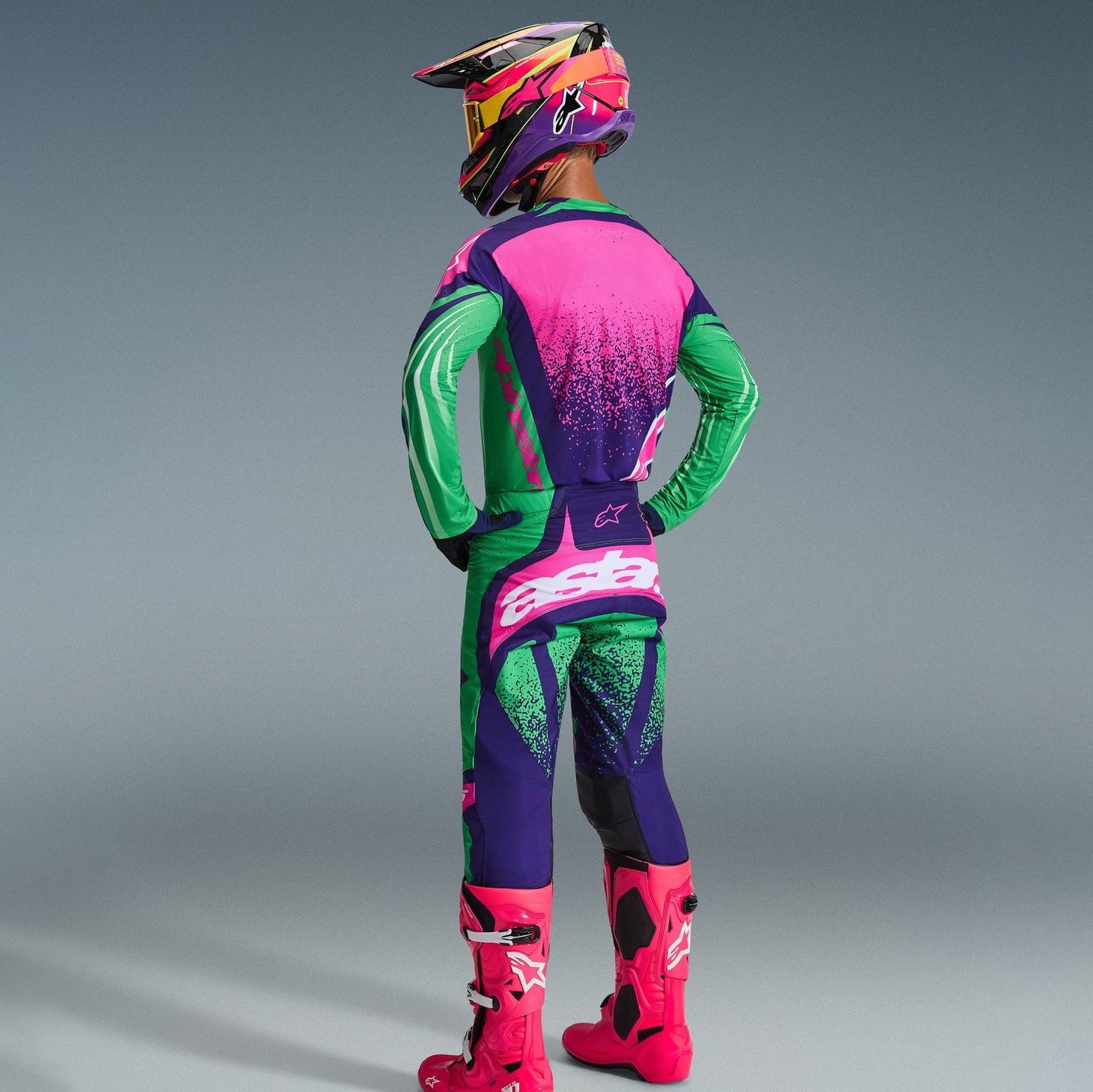 Alpinestars 2026 Techstar Nomur Motocross Combo Kit Deep Purple Green Pink Fluo