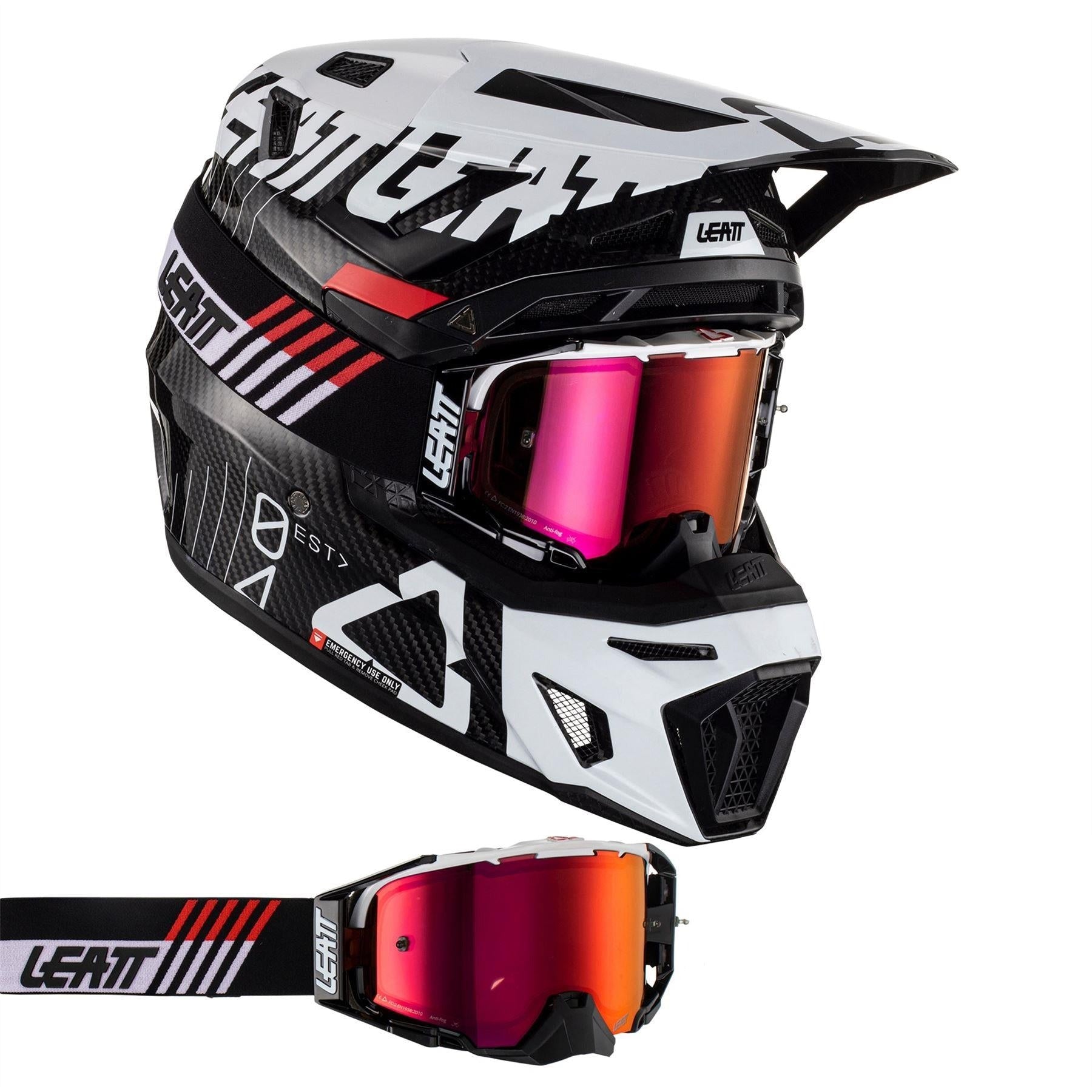 Leatt 2024 Helmet Moto 9.5 V24 Carbon White with 6.5 Goggles & Helmet Bag