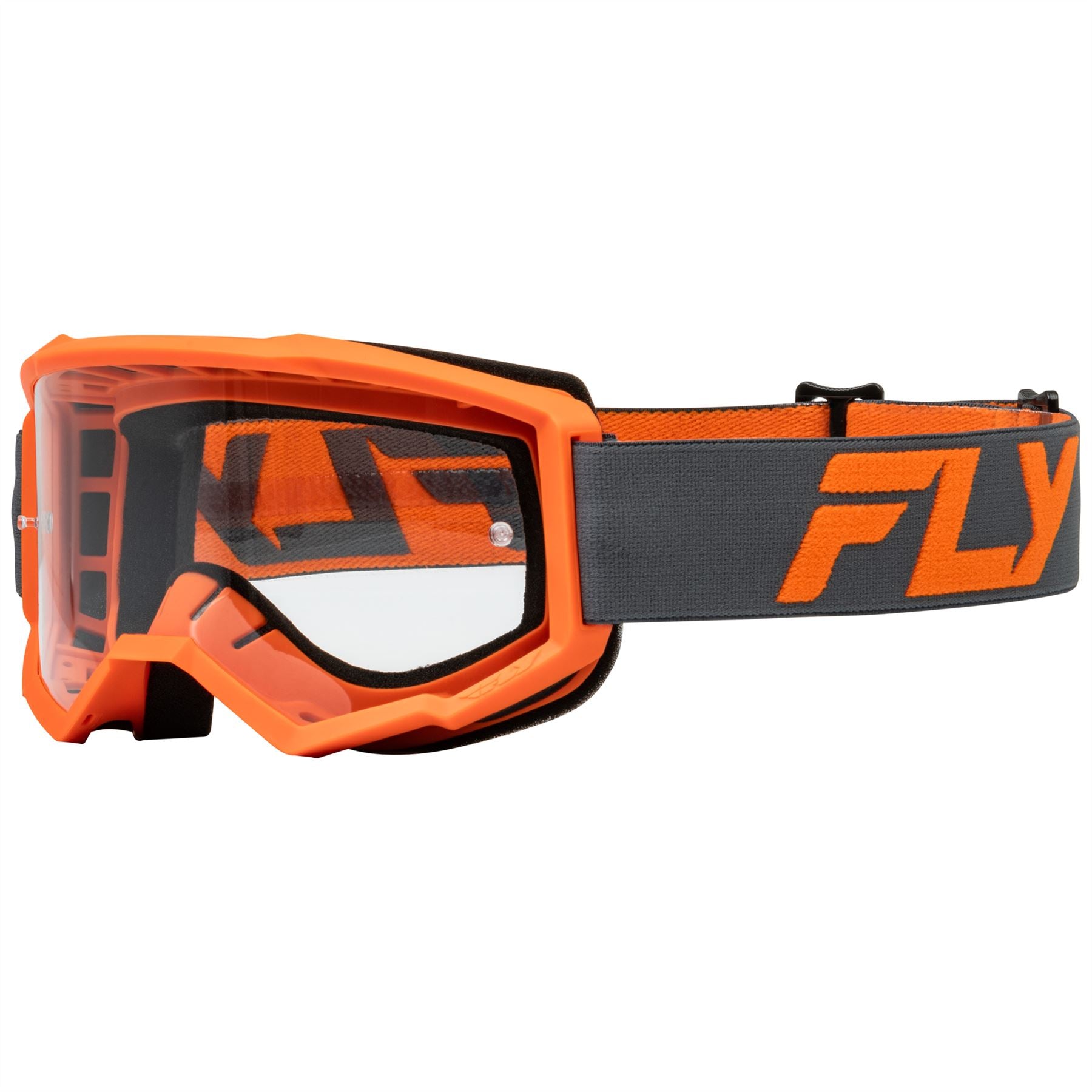 Fly Racing 2025 Focus Motocross Goggles Charcoal Orange with Clear Lens