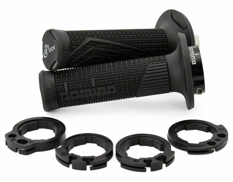 Domino D100 Black D-Lock MX Grips W/Push Pull Pulley Motocross Off-Road Enduro