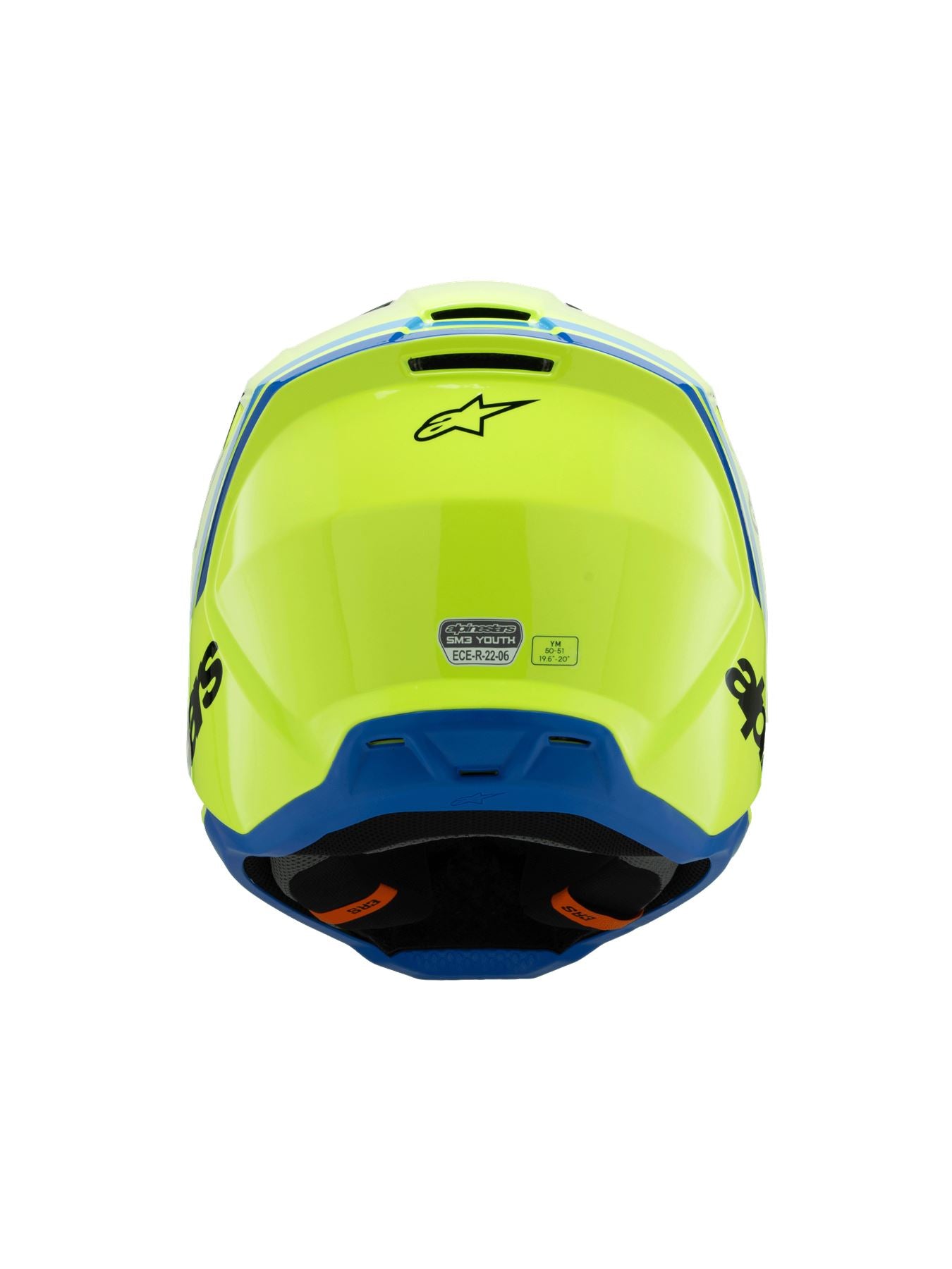 Alpinestars 2025 SM3 Radium Youth Motocross Helmet Yellow Fluo Black Blue Gloss