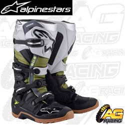 Alpinestars Tech 7 Enduro Boots Black Silver Military Green Grip Sole Quad