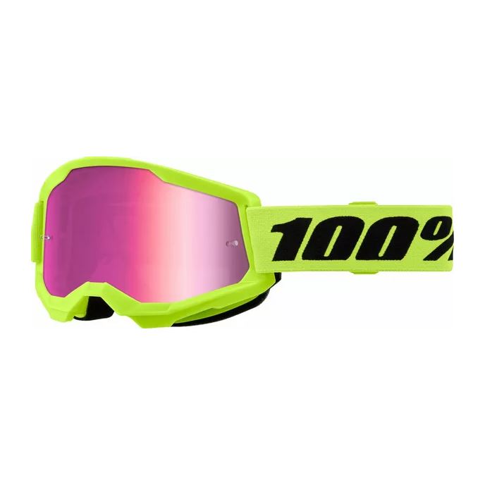 100% MX Goggles Strata 2 Neon Yellow Pink Mirror
