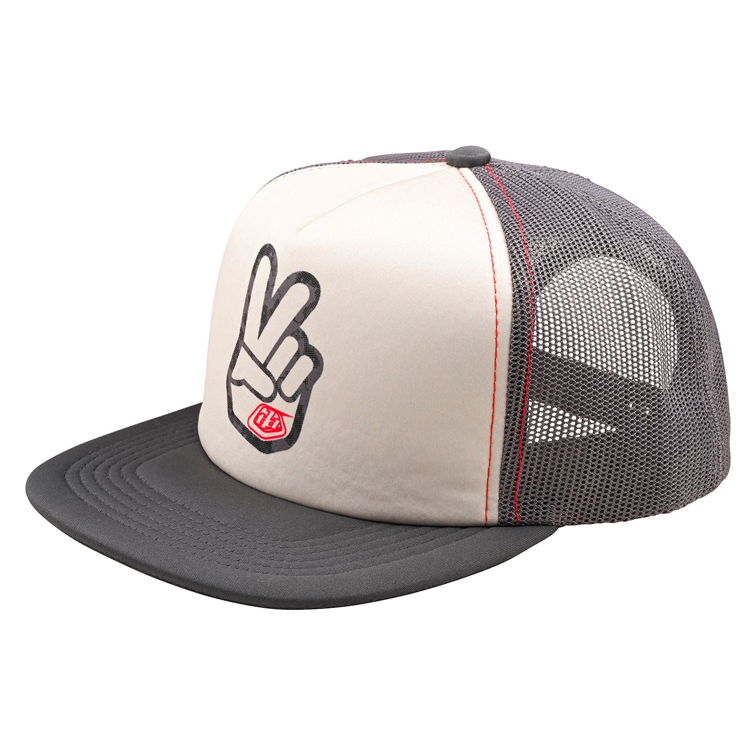 Troy Lee Designs Spring 2025 MX Peace Out Trucker Snapback Cap Vintage White Carbon