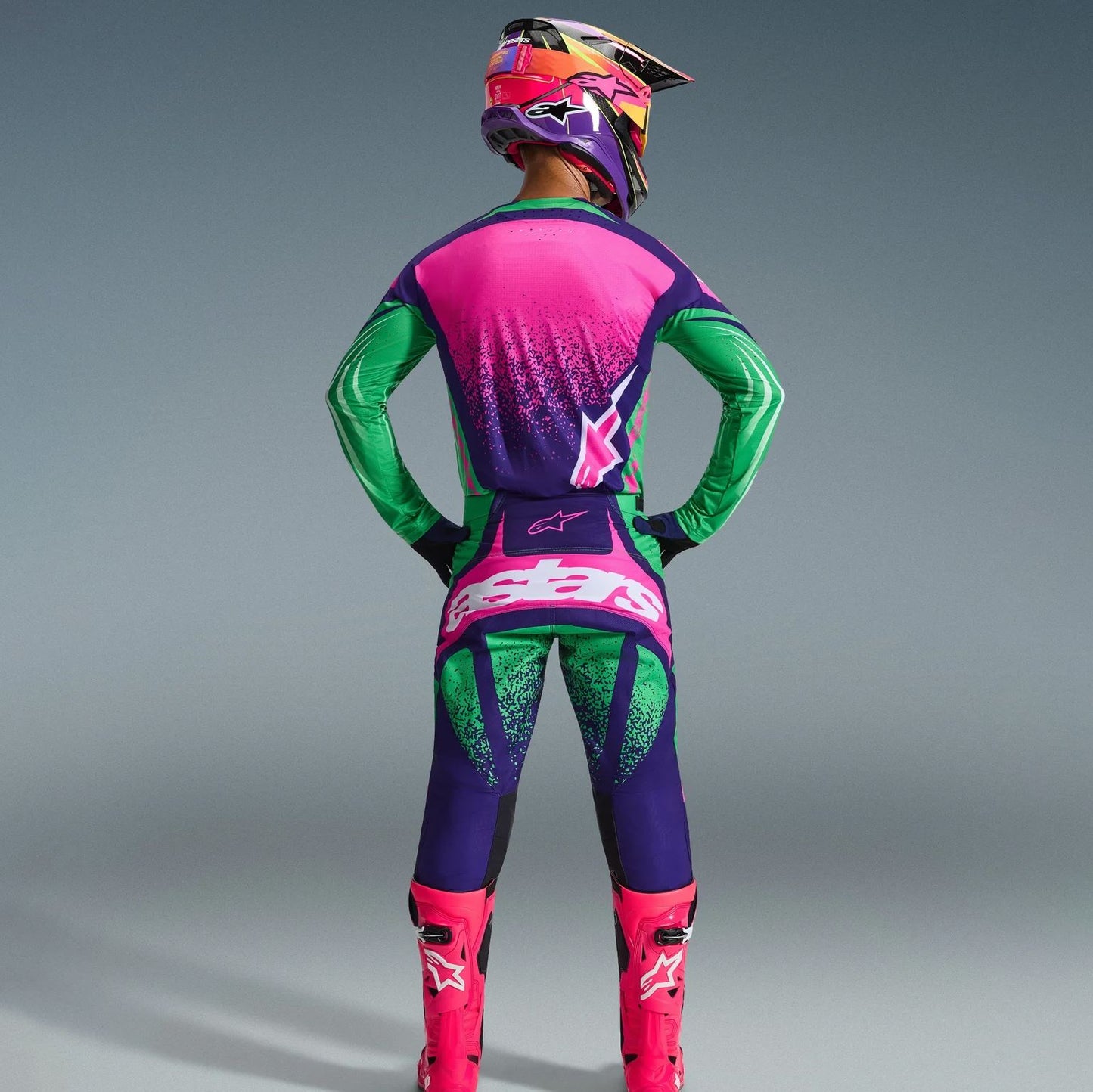 Alpinestars 2026 Techstar Nomur Motocross Combo Kit Deep Purple Green Pink Fluo