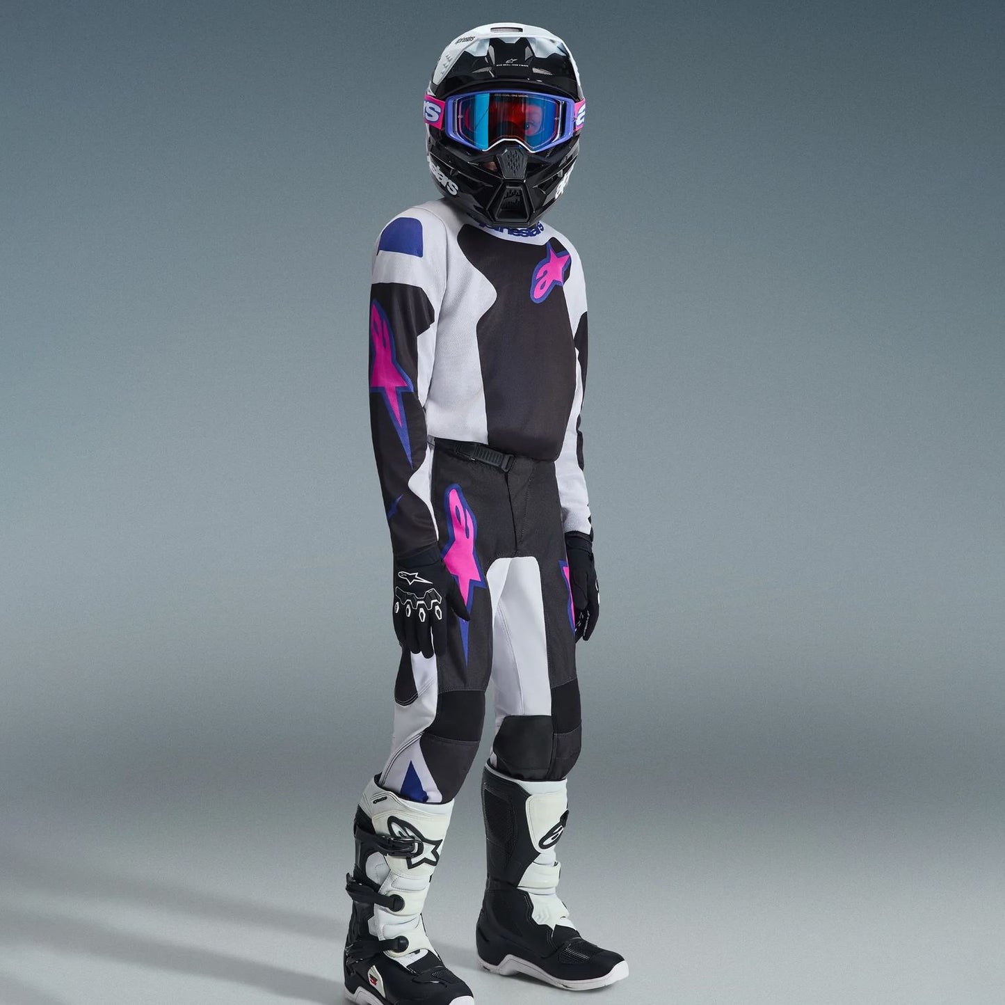 Alpinestars 2026 Youth Fluid Grid Motocross Combo Kit Black Light Grey Purple