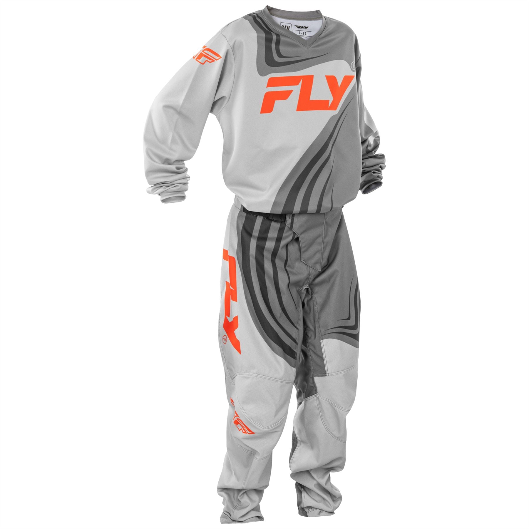 Fly Racing 2025 Motocross Combo Kit F-16 Youth Grey Orange