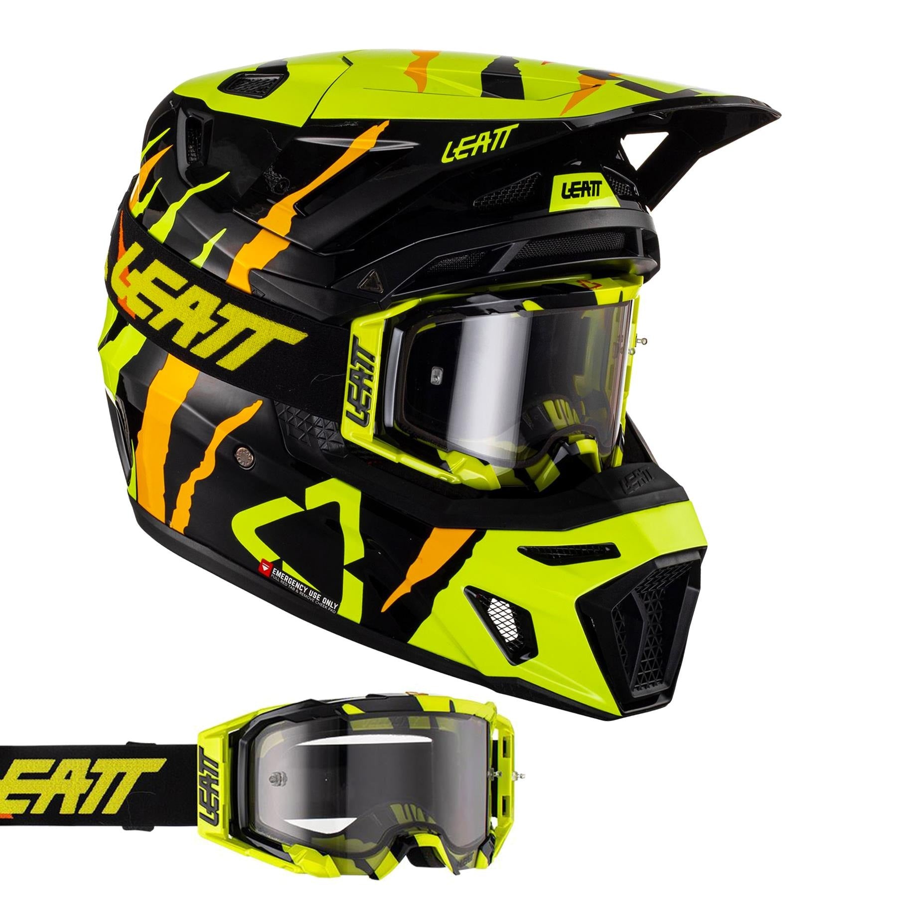 Leatt 2024 Helmet Moto 8.5 V23 Citrus Tiger with 5.5 Goggles Bag