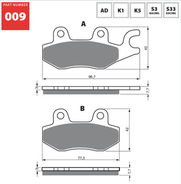 Goldfren S3 Racing Carbon Front Brake Pads Adly Models